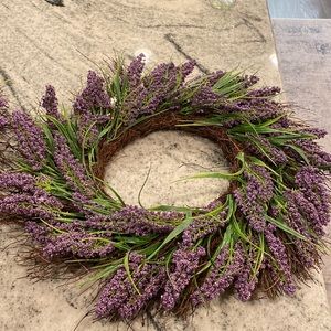 Two new faux lavender door wreaths.  Never used outside.